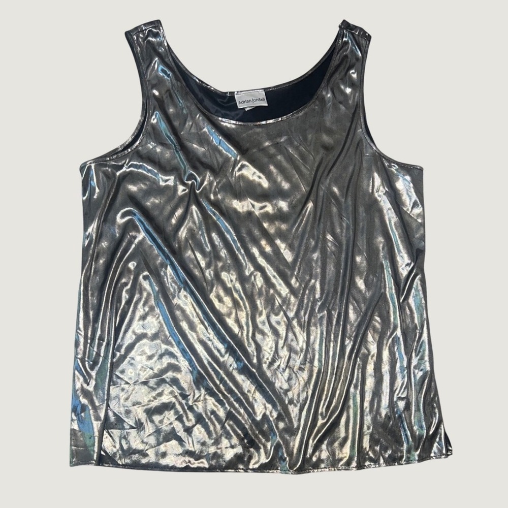 Vintage Silver Metallic Foil Sleeveless Tank Top Adrian Jordan Plus Size 26/28